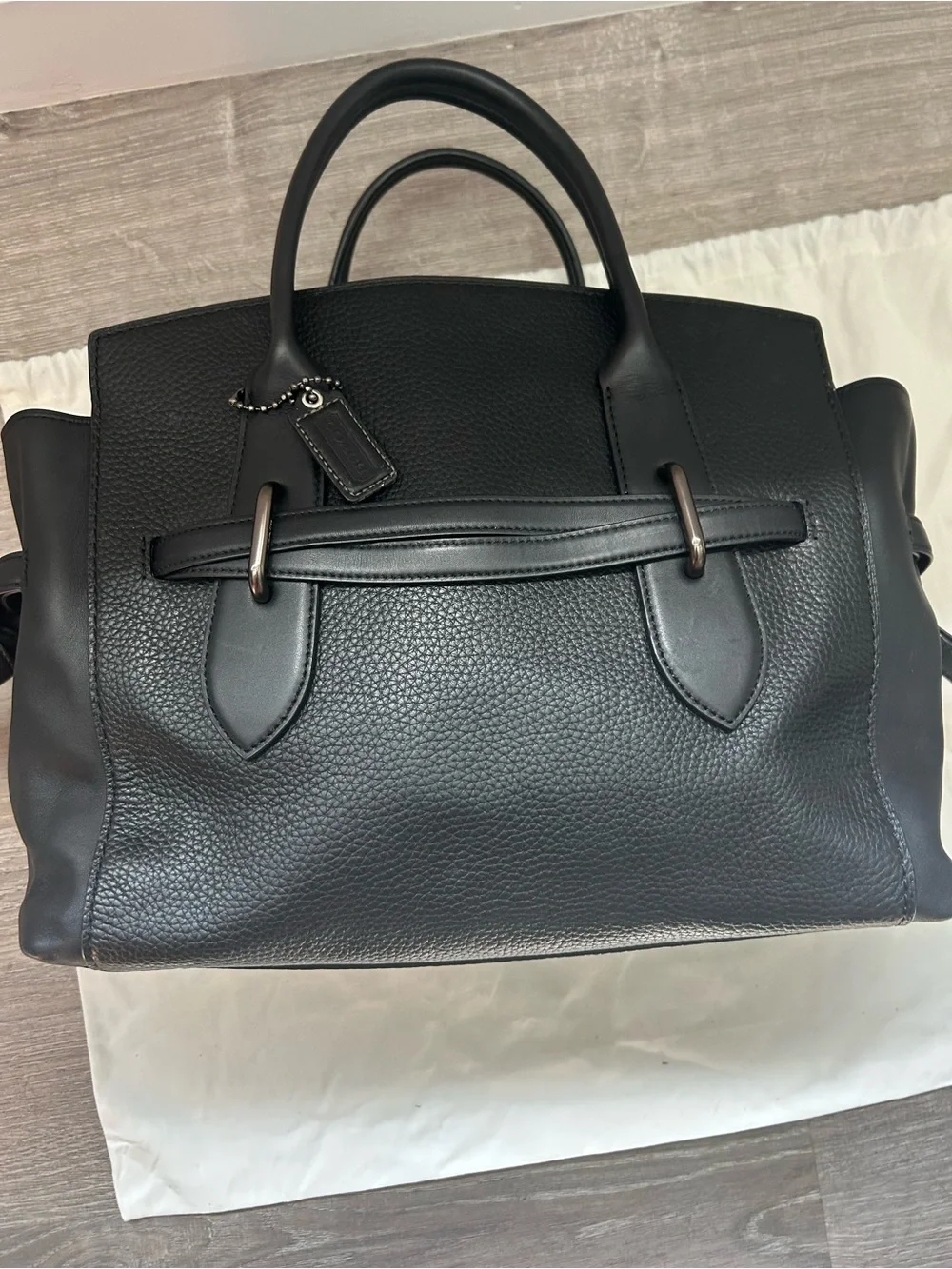 Coach Black Leather Tote with Signature Tag
